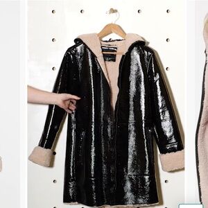 Sanctuary patent leather coat with baby pink lining